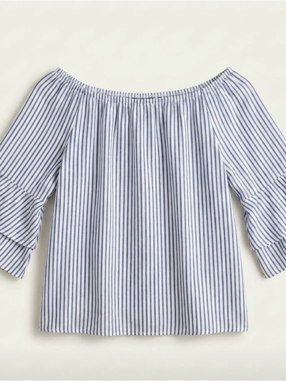 I.N. Studio Striped Off-Shoulder Top in White and Navy - Picture 2 of 2
